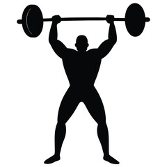 vector silhouette of a weightlifter holding a barbell overhead in a triumphant pose 
