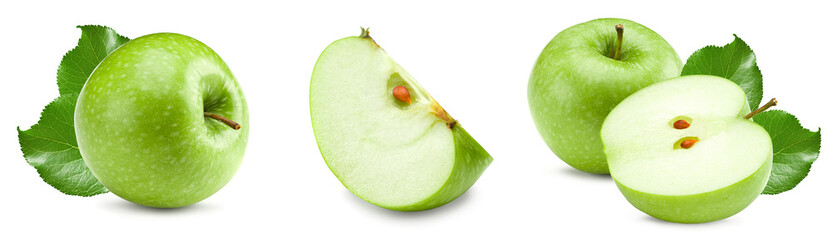piece of green apple isolated on white background. clipping path
