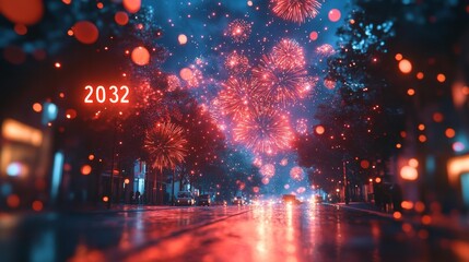 Obraz premium Spectacular Fireworks Display for 2032 Celebration. Generative AI