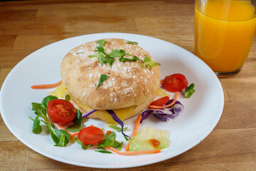 Healthy Vegetarian Sandwich with Fresh Orange Juice