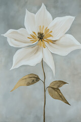 Fototapeta premium artistic white and gold flower oil painting with textured details for wall decoration