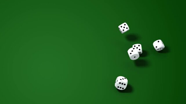 5 dice are rolled on a shiny gray background