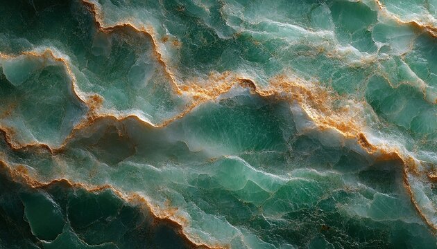 Green onyx marble slab with gold veins close-up