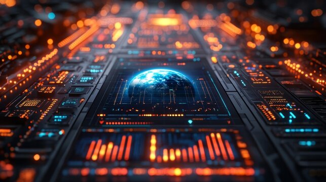 Futuristic financial dashboard interface. Generative AI - Powered by Adobe