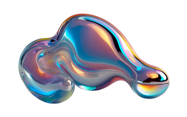 3D chrome element in Y2K style, isolated background, liquid holographic metal. A shiny, colorful object with a curved shape, bubble, vibrant colors.