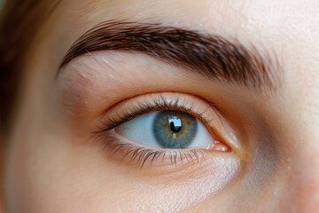 Close up of beautiful female eye with perfect eyebrow shape after professional grooming treatment, enhancing natural beauty