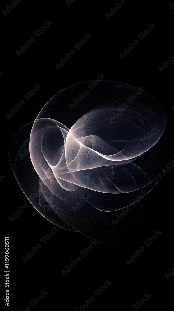 Fototapete Fluid white and gray lines intertwining dynamically, forming sophisticated abstract pattern against dark backdrop, ideal for modern graphic design