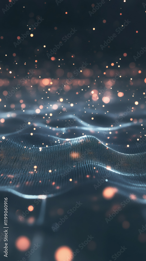 Aufkleber glowing particles floating over a digital wave create an abstract, futuristic background with a sens