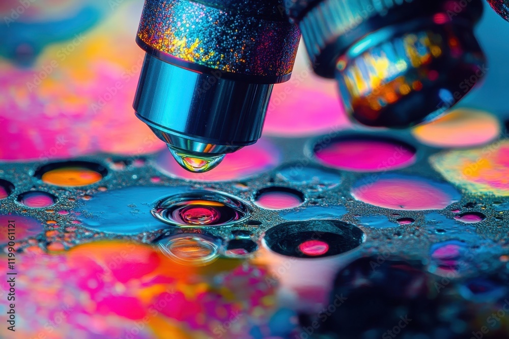 Poster colorful abstract patterns observed through a microscope in a laboratory setting