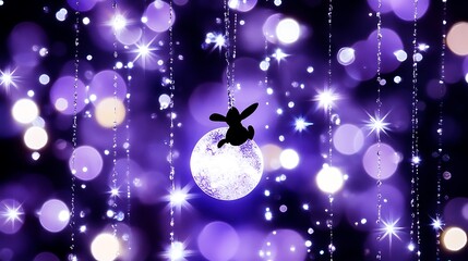 A magical depiction of a rabbit leaping towards a luminous moon in a dreamlike sky filled with pastel hues