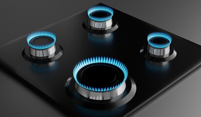 Four propane butane gas burners - 3D illustration