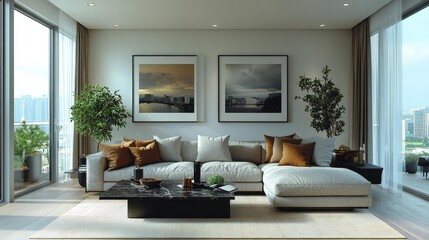 Cozy Modern Living Room with Scandinavian Design. Generative AI