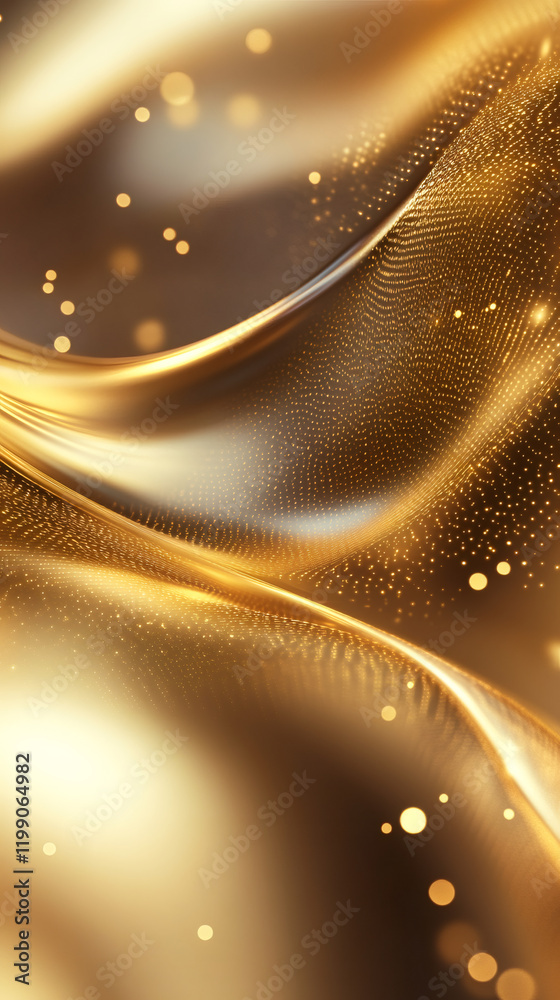 Poster Abstract golden waves flowing with particles and bokeh effect, creating a luxurious and elegant background