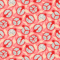 pomegranate fruit  and leaves seamless pattern, vector illustration repeat design