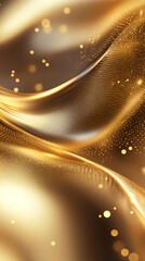 Abstract golden waves flowing with particles and bokeh effect, creating a luxurious and elegant background