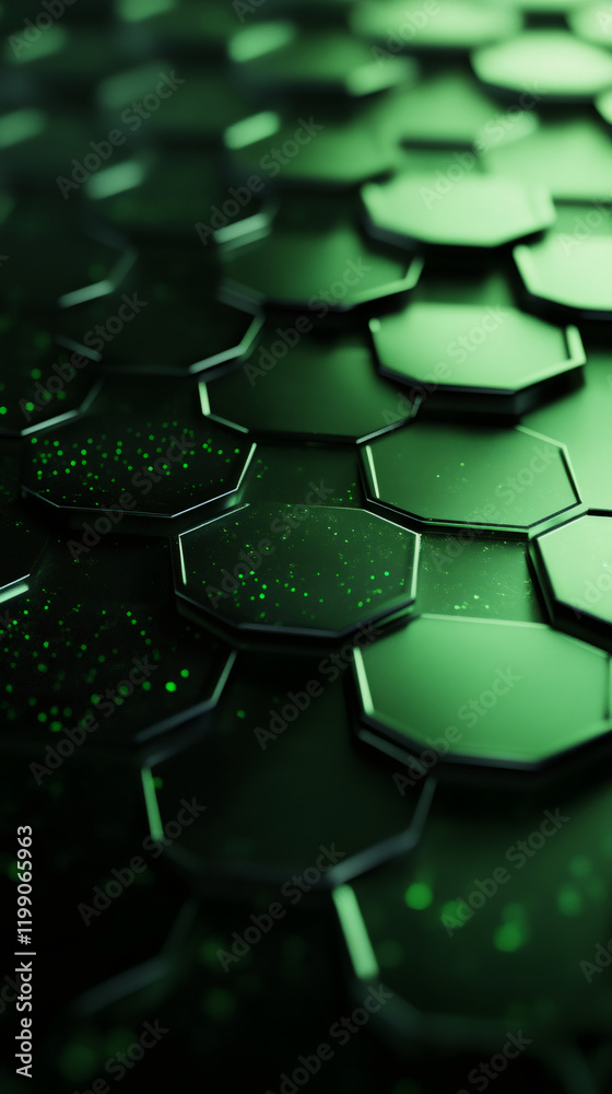 Leinwandbilder abstract background showing an elegant surface made of hexagons with green glowing particles