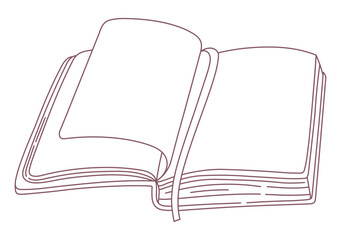 Opened line art book. Reading and literature. Vector illustration.
