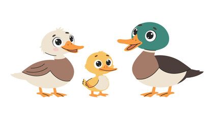 Cute duck family. Vector illustration isolated on a white background.