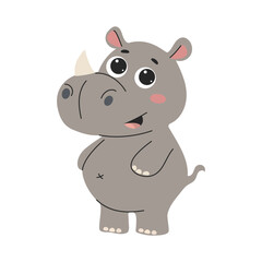 Obraz premium Cute cartoon rhinoceros isolated on white background. Vector illustration.
