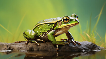 Obraz premium Emerald Green Frog Perched on Rock