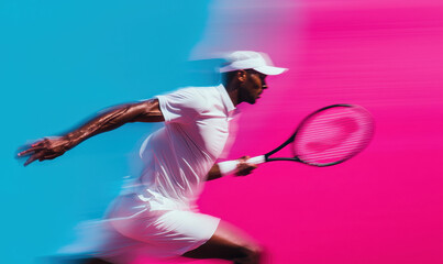 Dynamic Tennis Player in Motion with Vibrant Background Showcasing Speed and Athleticism
