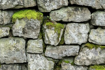 Weathered stone wall closeup showcasing rich moss texture natural environment detailed photography outdoor setting artistic concept