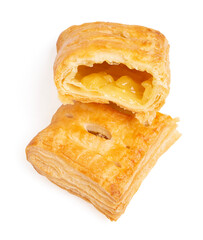 Pineapple filled pie stick on white background.