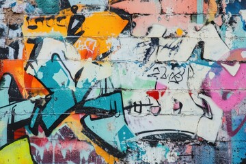 Fototapeta premium Vibrant graffiti-covered urban wall art installation city streets visual content colorful environment close-up viewpoint urban culture concept