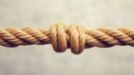 Close-up of knotted rope, outdoors, blurred background, teamwork concept
