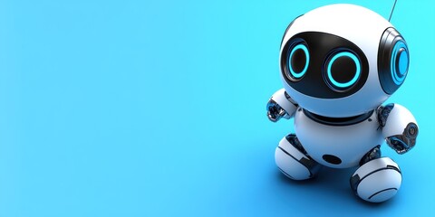 Adorable White Robot on Blue Background: Futuristic Technology