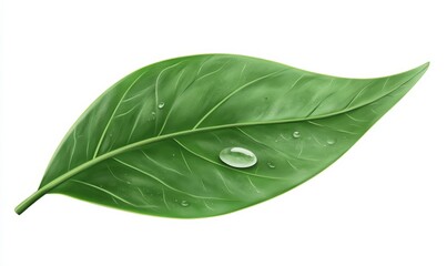 Obraz premium Fresh green leaf with droplet of liquid, symbolizing nature purity
