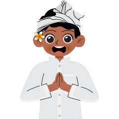 Cheerful Boy Greeting with Balinese Traditional Attire