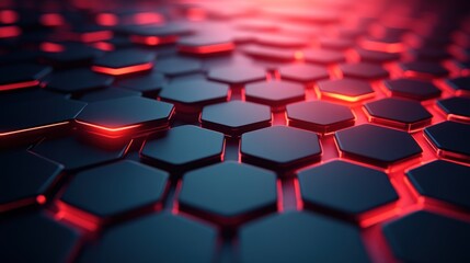 Fototapeta premium Abstract Hexagon Network: Red Glowing Grid