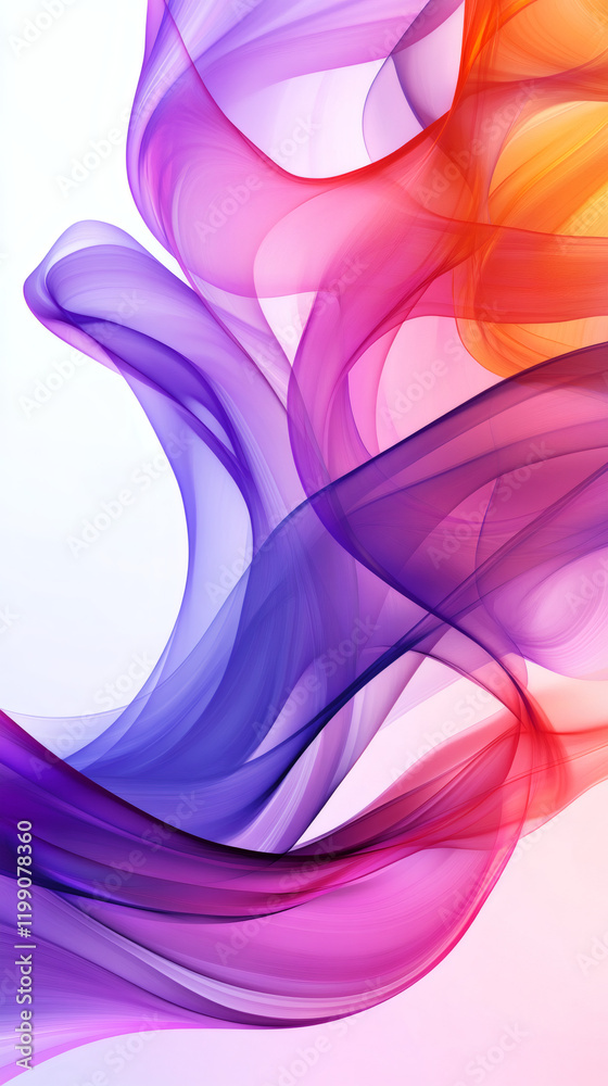 Poster curving vibrant smoke waves gliding elegantly across pristine white surface, generating dynamic visu
