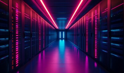 Fototapeta premium Futuristic technology abstract background with lines for network, big data, data center, server, internet, speed. Abstract neon lights into digital technology tunnel