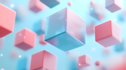 Obraz premium Abstract pastel cubes floating, digital background, technology concept, website banner