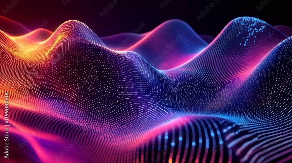 Aufkleber abstract digital landscape with vibrant colors and flowing lines.