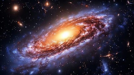 Fototapeta premium Stunning Spiral Galaxy Illuminates the Cosmic Expanse in a Celestial Ballet of Stars and Nebulae