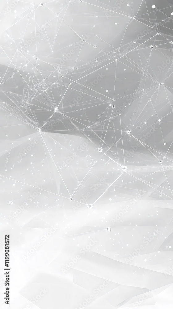 Poster Plexus effect with connected lines and dots forming waves over a white background with copy space