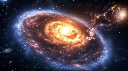 Fototapeta premium Illuminating the Cosmic Dance: A Mesmerizing View of Spiral Galaxies in the Infinite Universe Unveiling the Wonders of Astronomy and Celestial Bodies