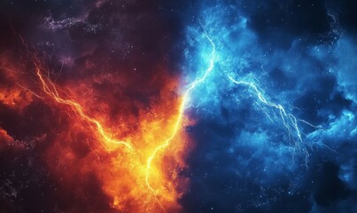 Fototapeta premium Fire and ice fractal lightning, plasma power background