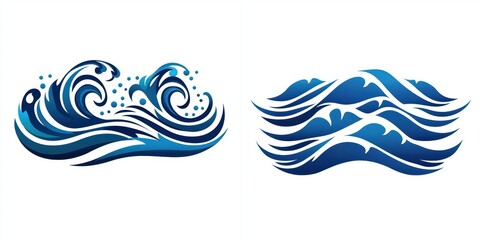 Obraz premium Abstract Blue Ocean Wave Designs Two Stylized Water Illustrations