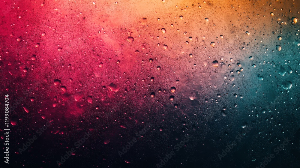 Poster Water droplets on a window with a colorful background.