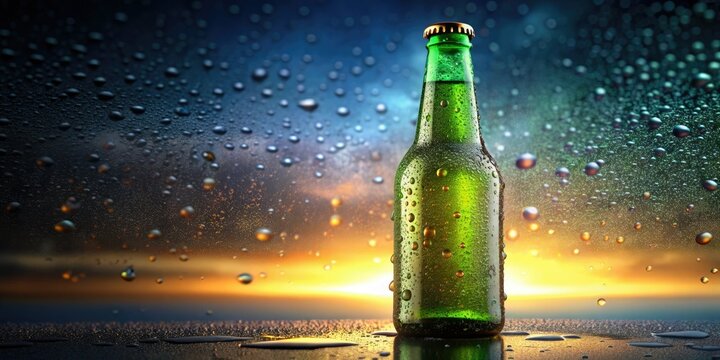 Crystal-clear 33cl Steinie beer bottle mockup, glistening with condensation, dramatically lit against a stark white.