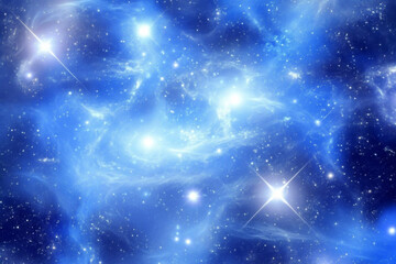 Obraz premium Captivating cosmic view showcasing bright stars and swirling blue nebulae