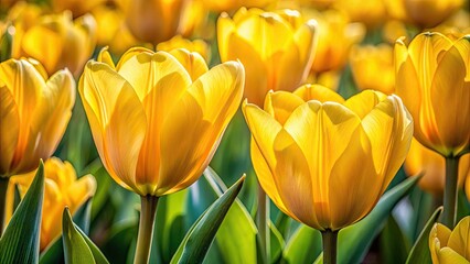 Obraz premium Golden tulips and buttercup blooms burst with vibrant yellow, perfectly composed using the rule of thirds.