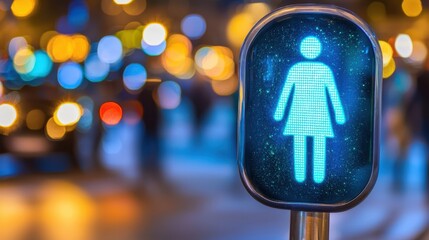Illuminated Pedestrian Crossing Signal for Women at Night