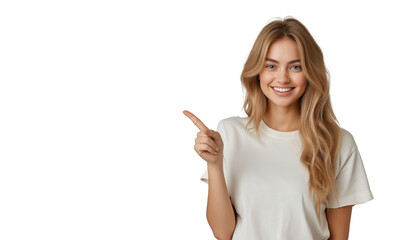Fototapeta premium Young woman over isolated background pointing to the side to present product