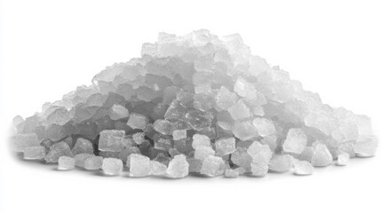 Freshly harvested coarse salt piled on a clean surface in a kitchen setting