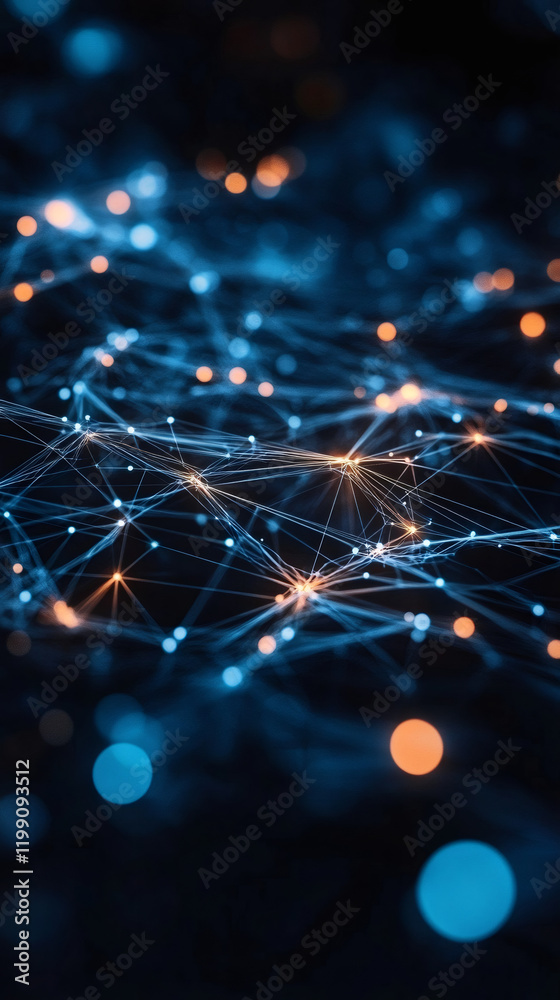 Aufkleber glowing digital network spreading across blurred technological landscape, featuring interconnected n